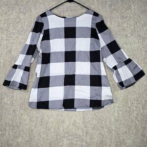 Black & White Womens Plaid Bell Sleeve Top Medium Cotton Blend Pre-Owned